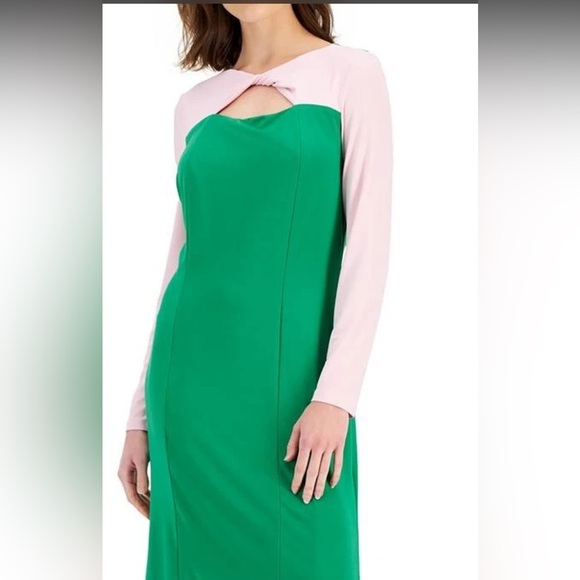 Elegant Green and Pink Women's Dress - Picture 1 of 17